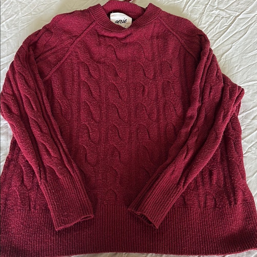 Aerie Women's Cable Knit Sweater - Deep Red
